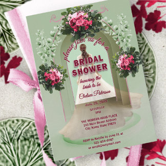Convite Burgundy Floral Sage Greenery Blush Bridal Shower