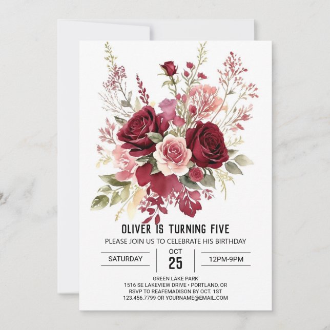 Convite Burgundy Floral Simples (Frente)