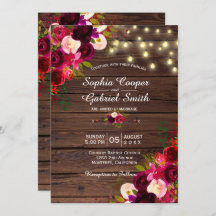 Burgundy Floral | String Lights Wood Weding