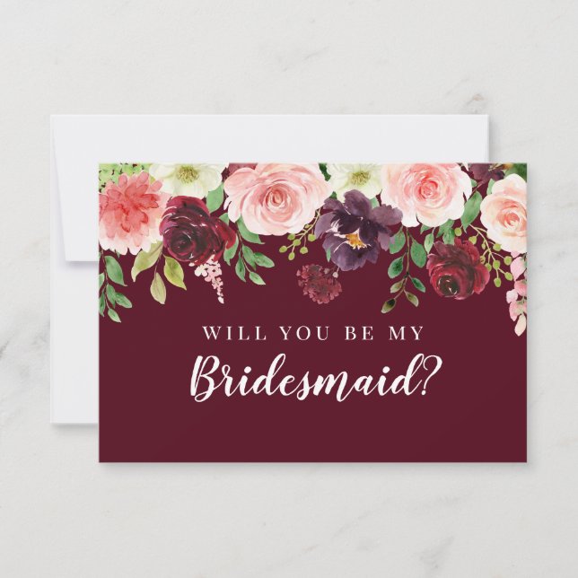 Convite Burgundy Floral Você Será Minha Proposta De Brides (Frente)