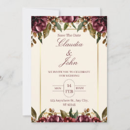Convite Burgundy Floral Wedding Invitation
