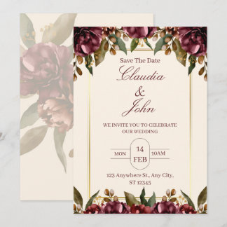 Convite Burgundy Floral Wedding Invitation