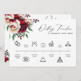 Convite Burgundy Floral Wedding Timeline Program & Welcome