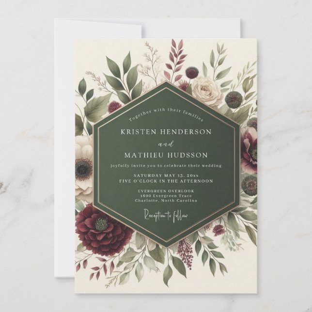 Convite Burgundy Floral Whimsy Wedding (Frente)