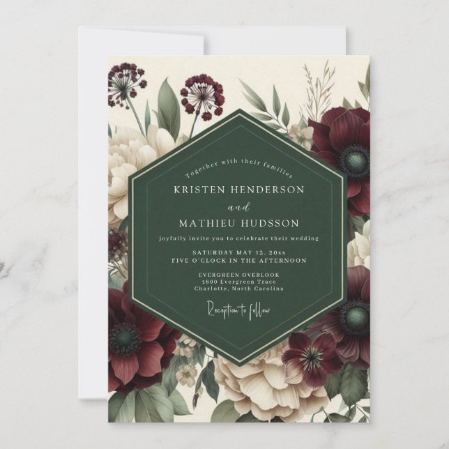 Convite Burgundy Floral Whimsy Wedding (Frente)