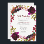 Convite Burgundy Floral Wreath aniversário de 30 anos, Con<br><div class="desc">Burgundy Floral Wreath aniversário de 30 anos da Festa Convidar Coleção de Correspondência em Niche e Nest store.</div>