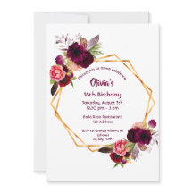 Burgundy florals gold geométrico de 16 anos