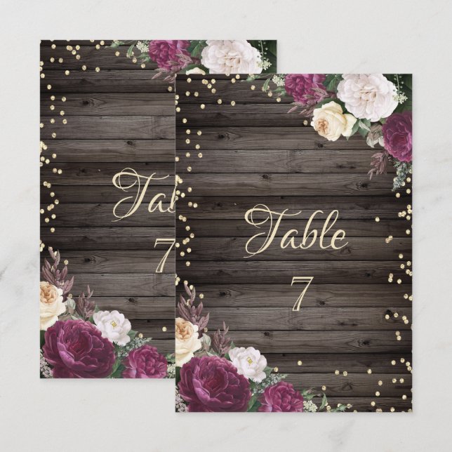 Convite Burgundy Flowers de Diamantes Dourados Madeira (Frente/Verso)