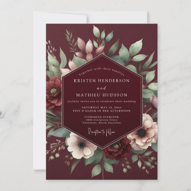 Convite Burgundy Gilded Blossom Romance Wedding (Frente)