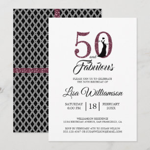 Convite Burgundy Glitter 50 Fabulosa 50ª Festa de anivers