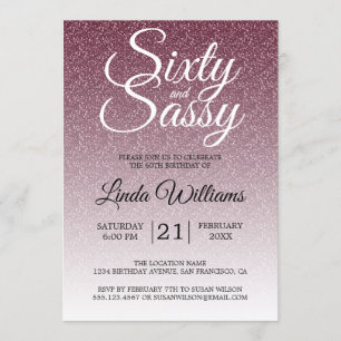Convite Burgundy Glitter Ombre 60 e Sassy 60º Aniversári