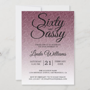 Convite Burgundy Glitter Ombre 60 e Sassy 60º Aniversário