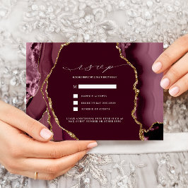 Convite Burgundy & Gold Agate Casamento RSVP