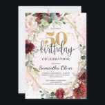 Convite Burgundy Gold Bohemian 50 anos<br><div class="desc">Bohemian burgundy gold glitter 50º convite de aniversário,  Contacte-me para obter itens correspondentes ou para personalização,  Blush Rosa ©</div>