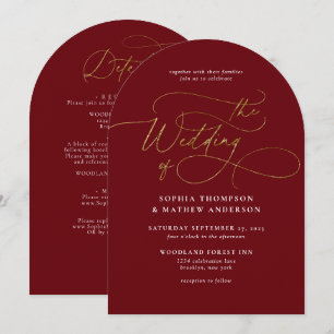 Convite Burgundy Gold Código QR Tudo em um Arco Casamento