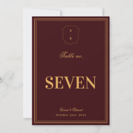 Convite Burgundy Gold Crest Monogram Wedding Table Number