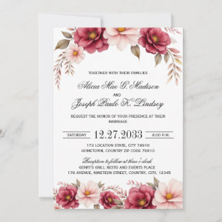 Convite Burgundy Gold Elegant Modern Wedding Invitation