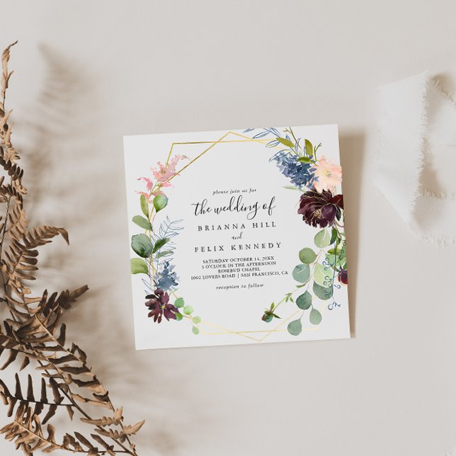 Convite Burgundy Gold Geometric The Wedding Of (Criador carregado)
