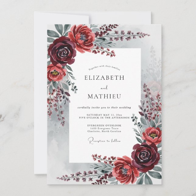 Convite Burgundy Graceful Winter Wedding (Frente)