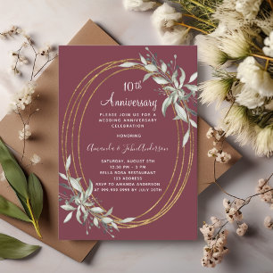 Convite Burgundy Greenery, 10.º aniversário de casamento