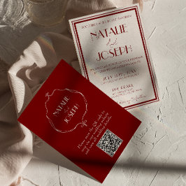Convite Burgundy Ivory Old Money Retro QR Code Wedding