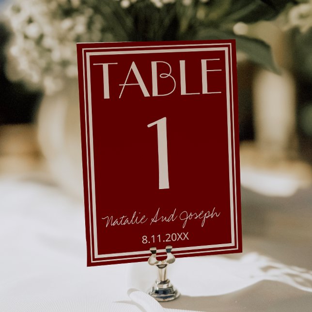 Convite  Burgundy Ivory Old Money Wedding Table Number (Criador carregado)