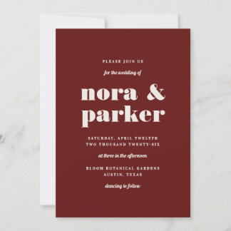 Convite Burgundy & Ivory Simple Modern Formal Wedding