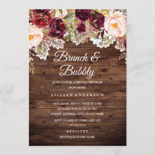 Convite Burgundy Lace Brunch E Chá de panela De Borracha