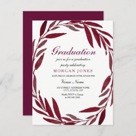 Convite Burgundy Leaf Wreath Boy ou Festa de formatura de 