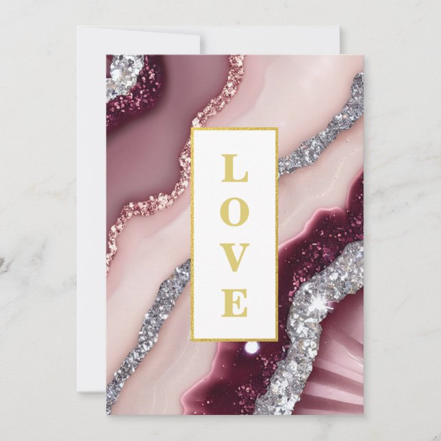 Convite *~ Burgundy LOVE Agate AR66 RSVP QR Wedding (Frente)