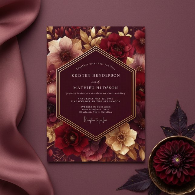 Convite Burgundy Lush Bloom Wedding (Criador carregado)