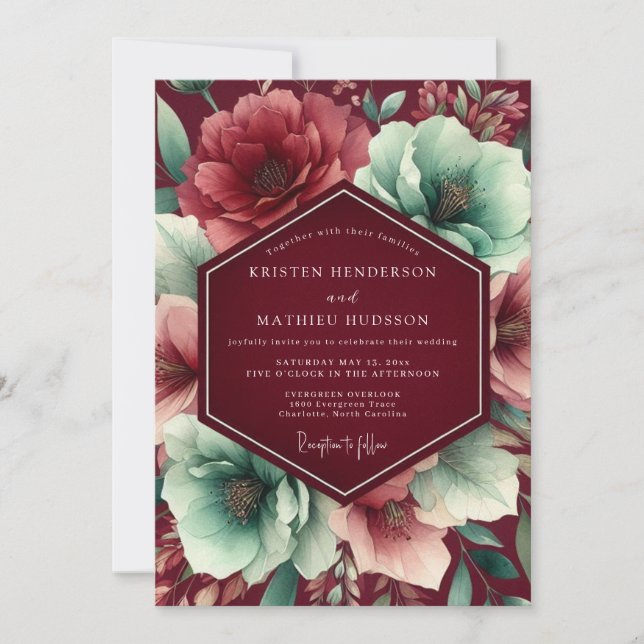 Convite Burgundy Lush Botanical Wedding (Frente)