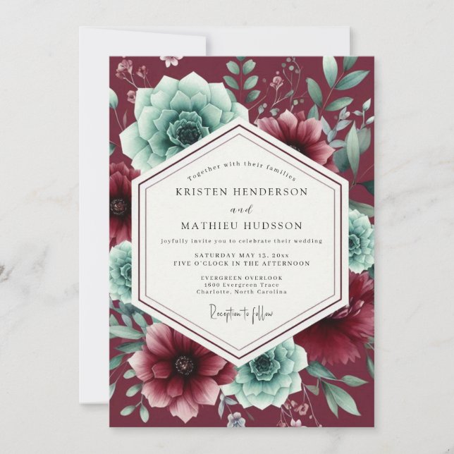 Convite Burgundy Lush Succulent Wedding (Frente)