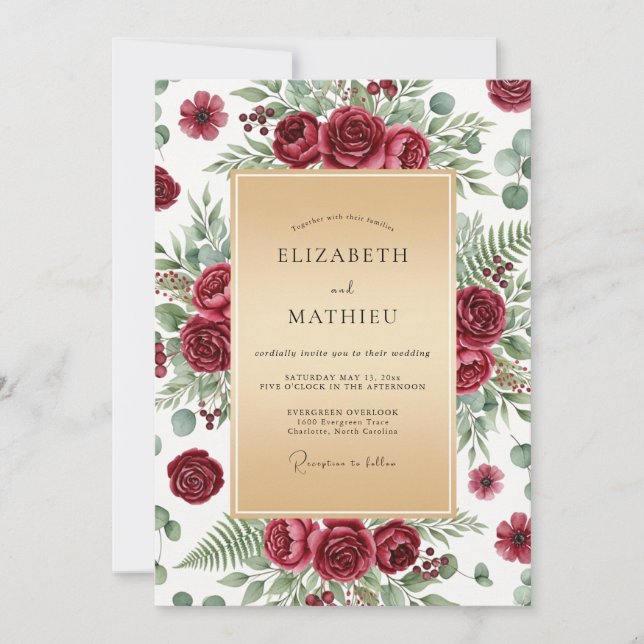 Convite Burgundy Luxurious Winter Wedding (Frente)