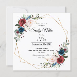 Convite Burgundy Marinho Blush Floral Dourado Geométrico A