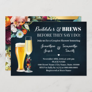 Convite Burgundy marinho Bolhas e Chá de casamento