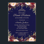 Convite Burgundy Marinho Elegante Floral Sweet Sessenta<br><div class="desc">Mais bonito 16 Convites florais na Loja Little Bayleigh!</div>