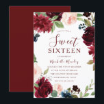 Convite Burgundy Maroon Red Floral Sweet 16 Party<br><div class="desc">Convite de festas Burgundy Maroon Red Floral Sweet 16 Ver coleção correspondente em Niche e Nest Store</div>