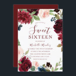 Convite Burgundy Maroon Red Floral Sweet 16 Party<br><div class="desc">Convite de festas Burgundy Maroon Red Floral Sweet 16 Ver coleção correspondente em Niche e Nest Store</div>