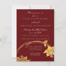 Convite Burgundy Marrom Champanhe Dourado Floral Vermelho