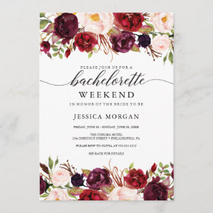 Convite Burgundy Marsala Bachelorette Weekend Itinerário