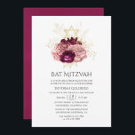Convite Burgundy Marsala Blush Pink e Dourado Bat Mitzvah<br><div class="desc">Vintage burgundy,  blush e gold floral bat mitzvah convite personalizável para suas especificidades.</div>