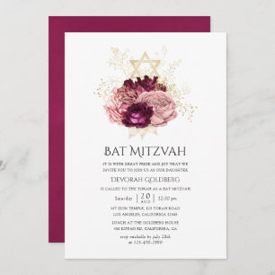 Convite Burgundy Marsala Blush Pink e Dourado Bat Mitzvah
