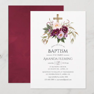 Convite Burgundy/Marsala e Batismo ou Batizado de Pêssego