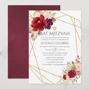 Convite Burgundy-Marsala e Bege Geométrico Bat Mitzvah