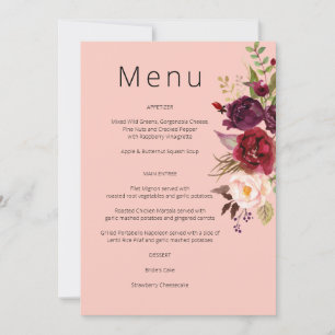 Convite Burgundy Marsala e Blush Floral Menu - Rosa 2 In