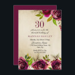 Convite Burgundy Marsala Floral Dourado aniversário de 30<br><div class="desc">Burgundy Marsala Floral Dourado aniversário de 30 anos Convidar Ver coleção correspondente em nicho e ninho loja Lindas e elegantes flores burgundy. Cor d'água pintada à mão perfeita para o seu chá de panela</div>