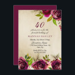 Convite Burgundy Marsala Floral Dourado aniversário de 40<br><div class="desc">Burgundy Marsala Floral Dourado aniversário de 40 anos Convidar Ver coleção correspondente em nicho e ninho loja Lindas e elegantes flores burgundy. Cor d'água pintada à mão perfeita para o seu chá de panela</div>