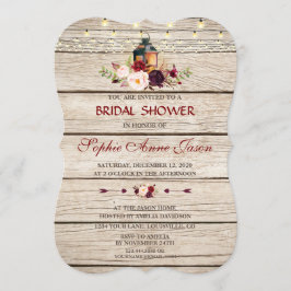 Convite Burgundy Marsala Floral Lanterna Chá de panela