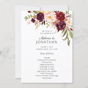 Convite Burgundy Marsala Programa Floral Casamento White V